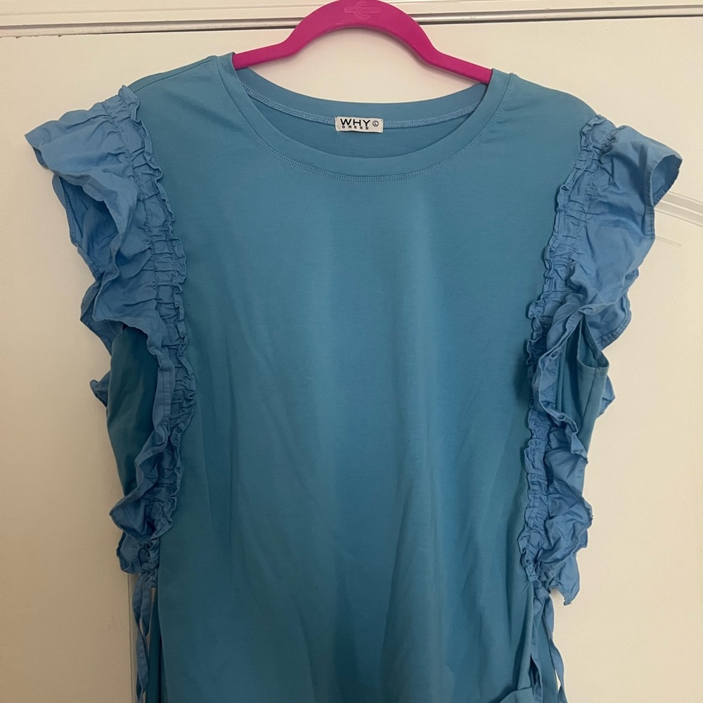 Blue Ruffle Sleeve Top